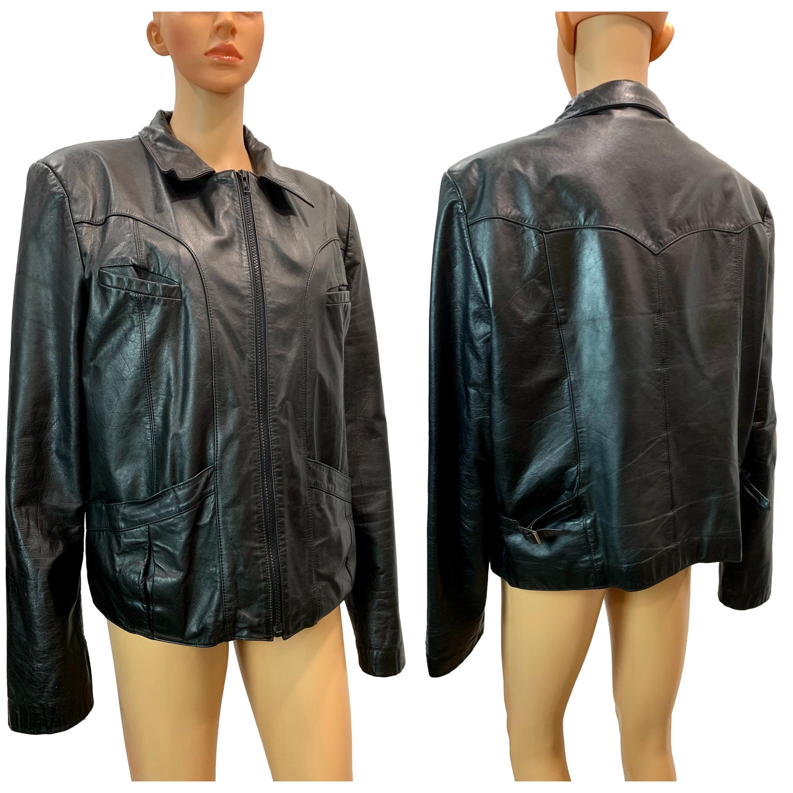 70s Wilsons Black Leather Bomber Jacket With Faux Fur Zip Out Lining